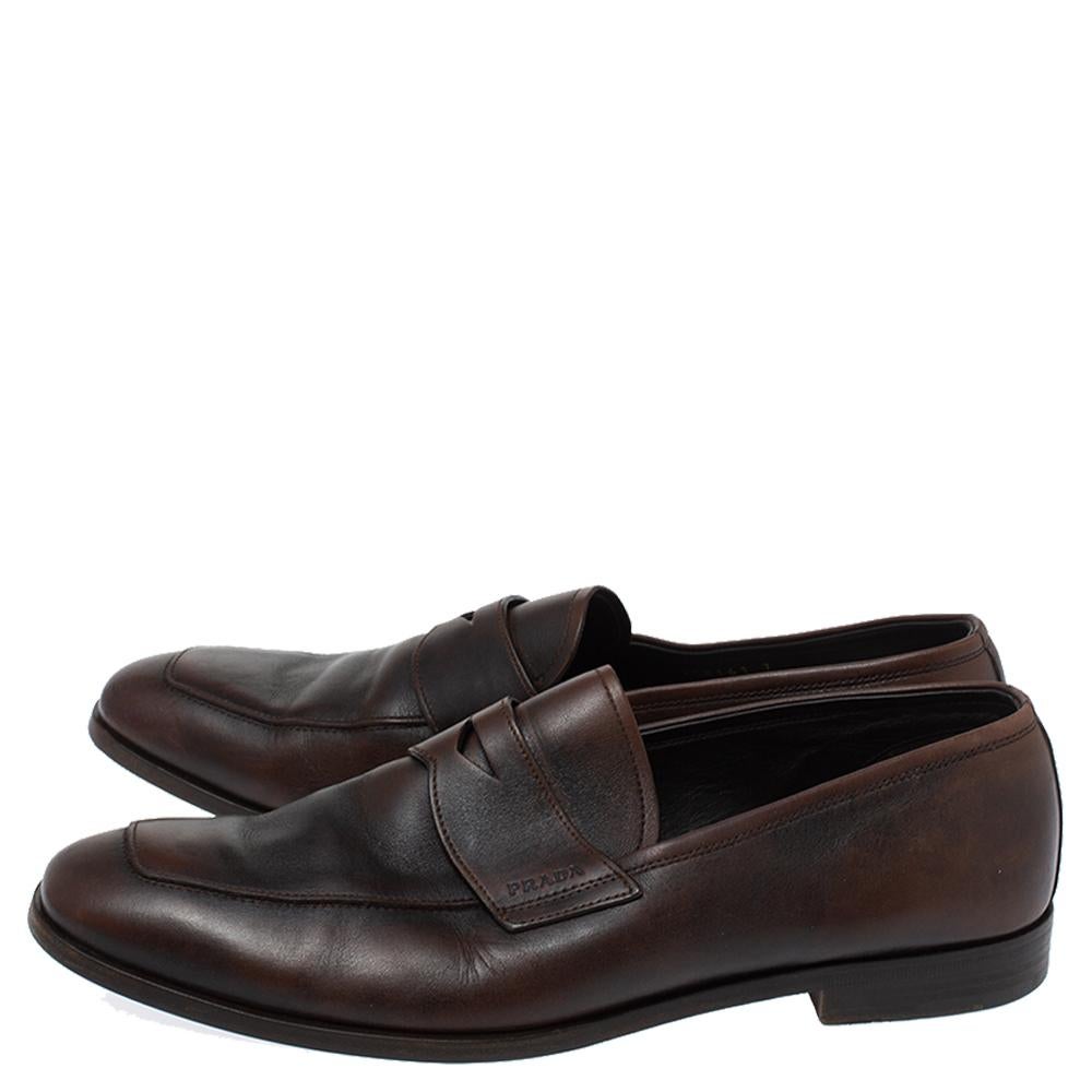 Prada Ombre Brown Leather Penny Slip On Loafers Size 41 In Fair Condition For Sale In Dubai, Al Qouz 2