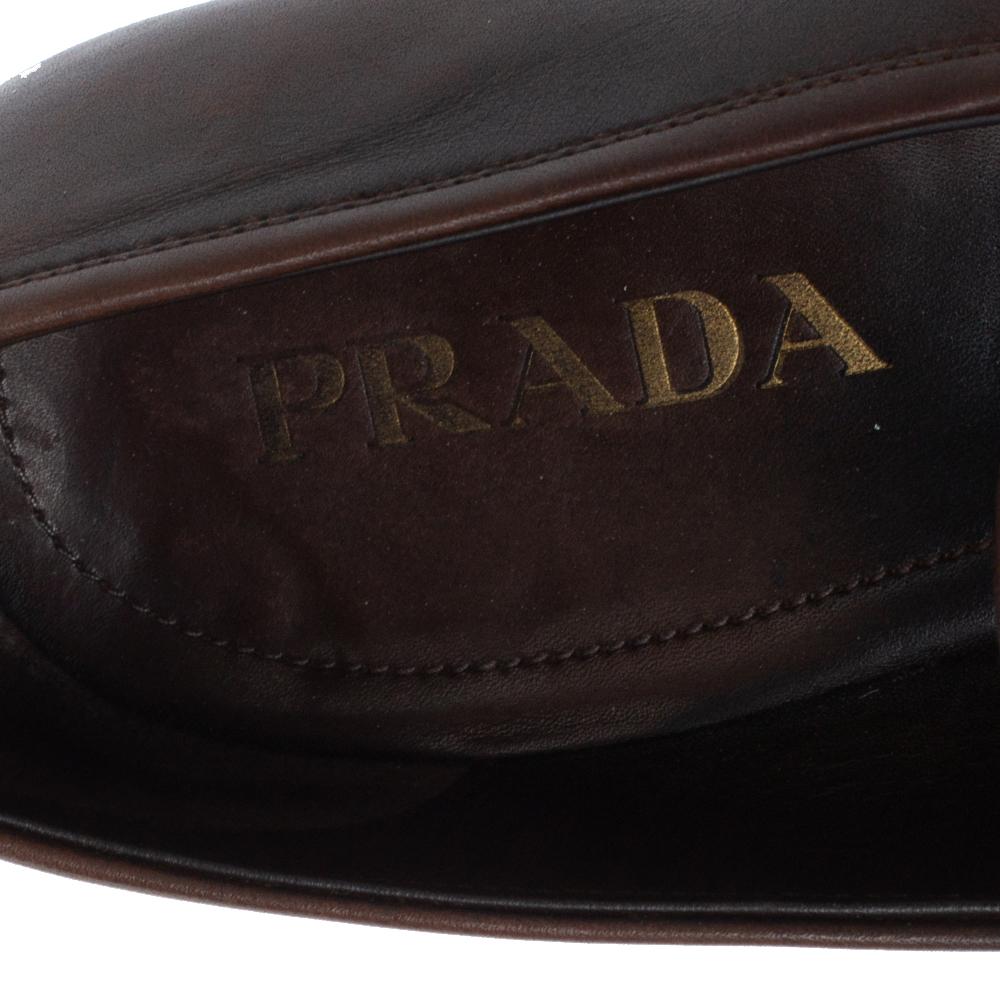 Men's Prada Ombre Brown Leather Penny Slip On Loafers Size 41 For Sale