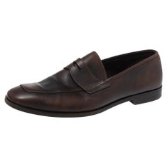 Used Prada Ombre Brown Leather Penny Slip On Loafers Size 41