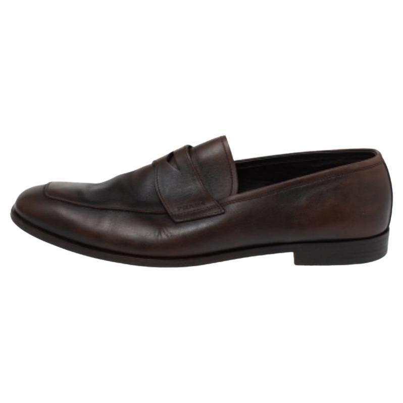 Prada Ombre Brown Leather Penny Slip On Loafers Size 41 For Sale