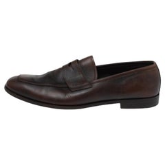 Prada Ombre Brown Leather Penny Slip On Loafers Size 41
