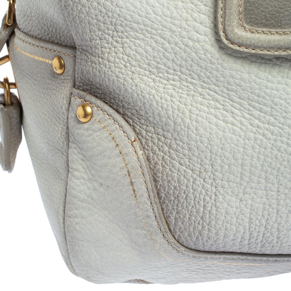 Prada Ombre Weiß Cervo Antik Leder Bauletto Tasche 5