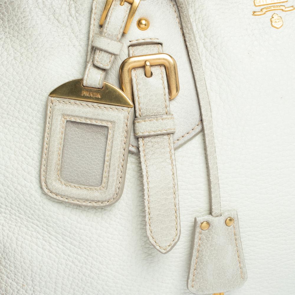 Prada Ombre White Cervo Antik Leather Bauletto Bag 4