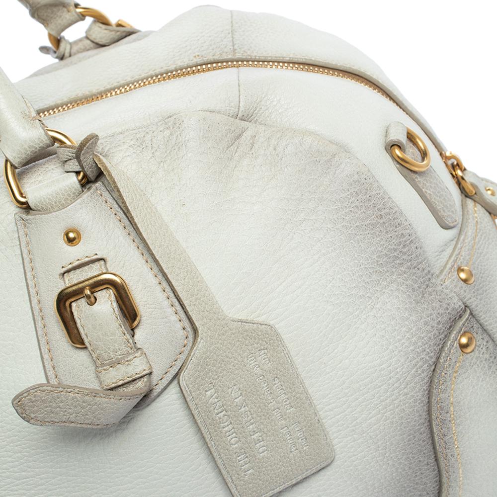 Prada Ombre Weiß Cervo Antik Leder Bauletto Tasche 9