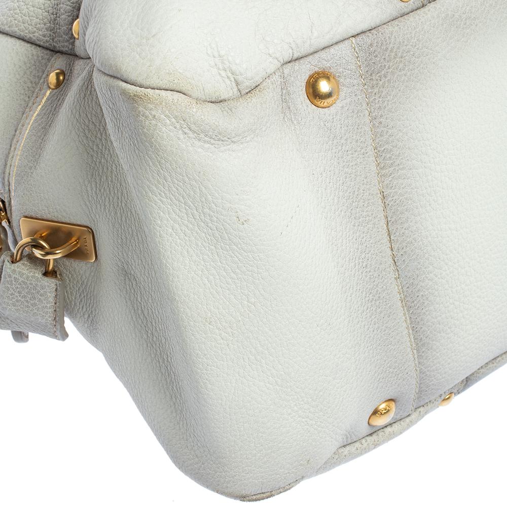 Gray Prada Ombre White Cervo Antik Leather Bauletto Bag