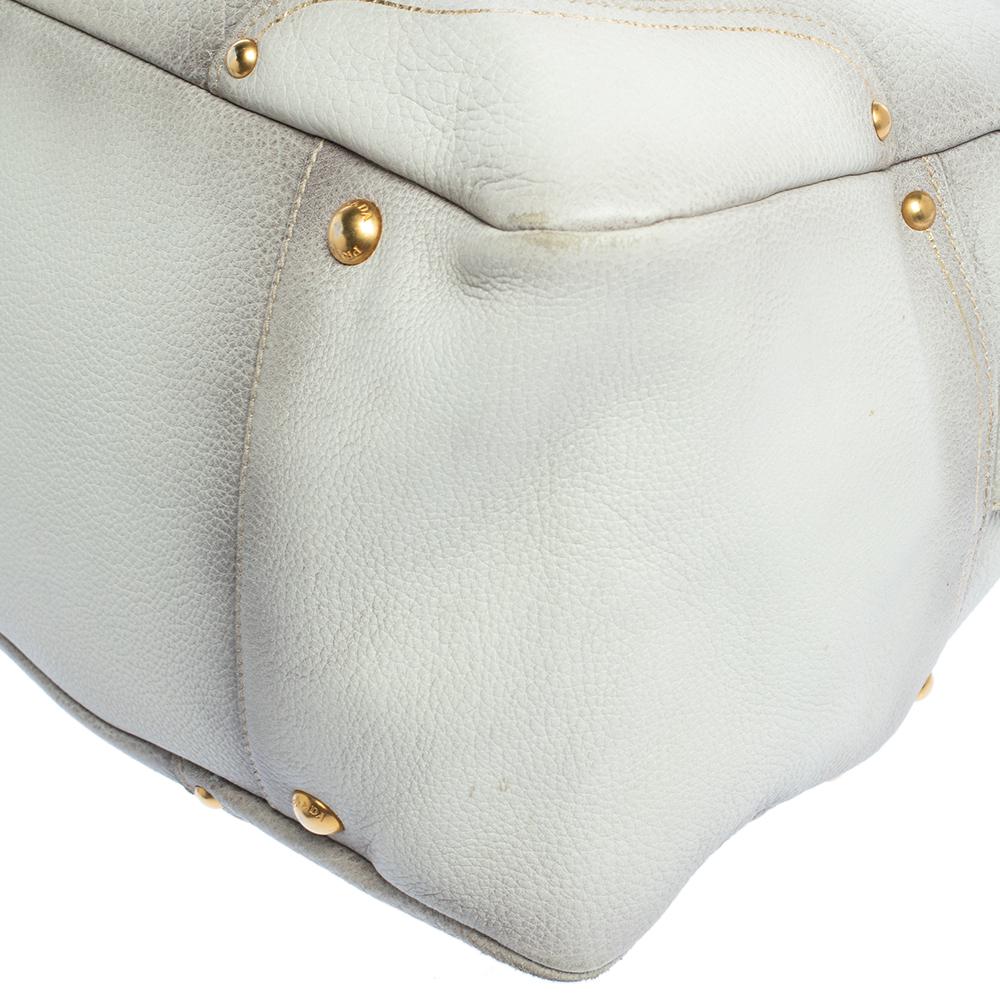 Prada Ombre White Cervo Antik Leather Bauletto Bag In Fair Condition In Dubai, Al Qouz 2