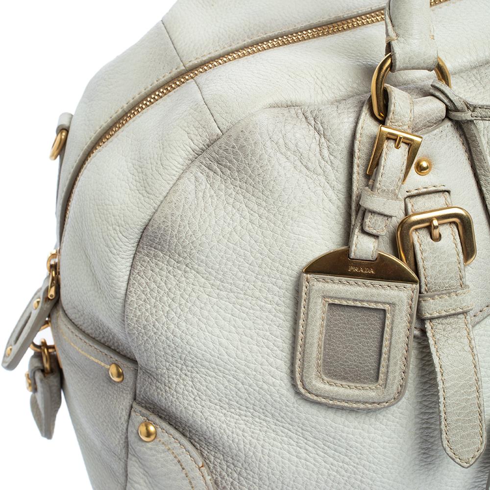 Prada Ombre Weiß Cervo Antik Leder Bauletto Tasche 4
