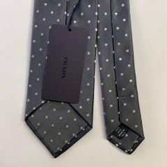 PRADA One Size Dark Blue Cream Polka Dot Silk Tie