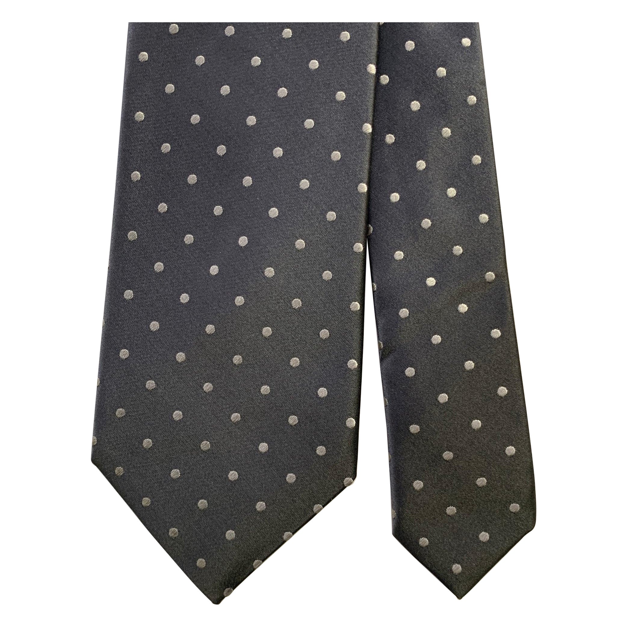 PRADA One Size Dark Blue Cream Polka Dot Silk Tie For Sale