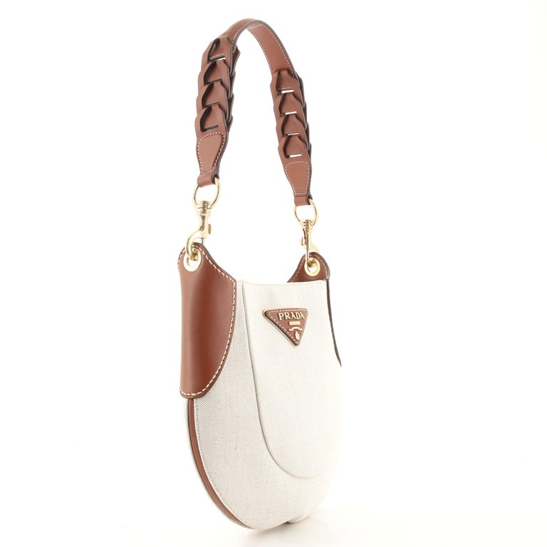 Beige Prada Open Hobo Canvas with Leather For Sale