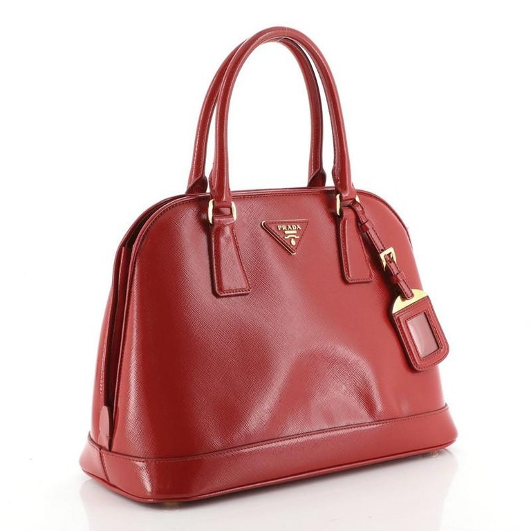 Prada Promenade Bag Vernice Saffiano Leather Tall Red