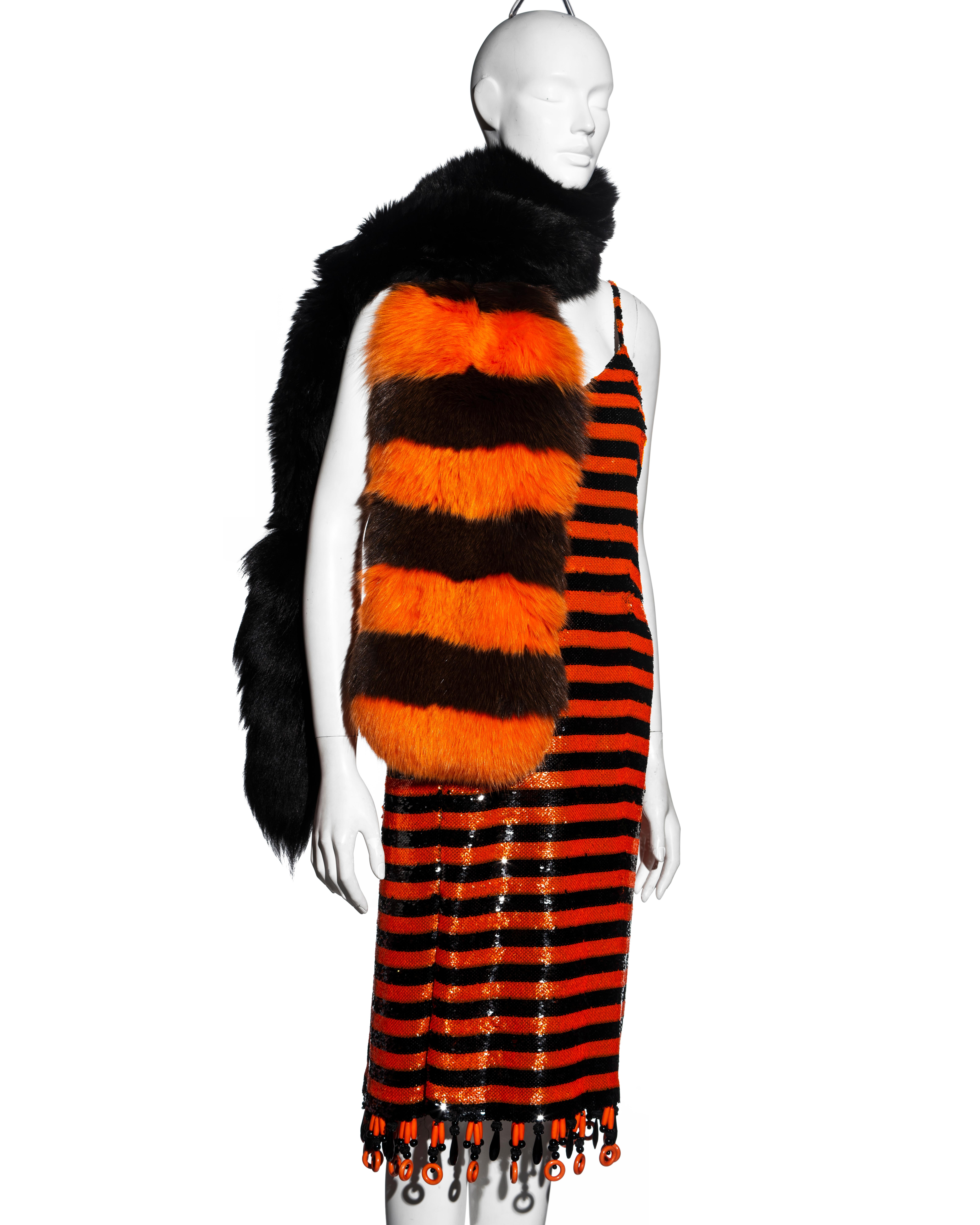 Prada orange and black striped sequin flapper dress and fox fur stole, ss 2011 3