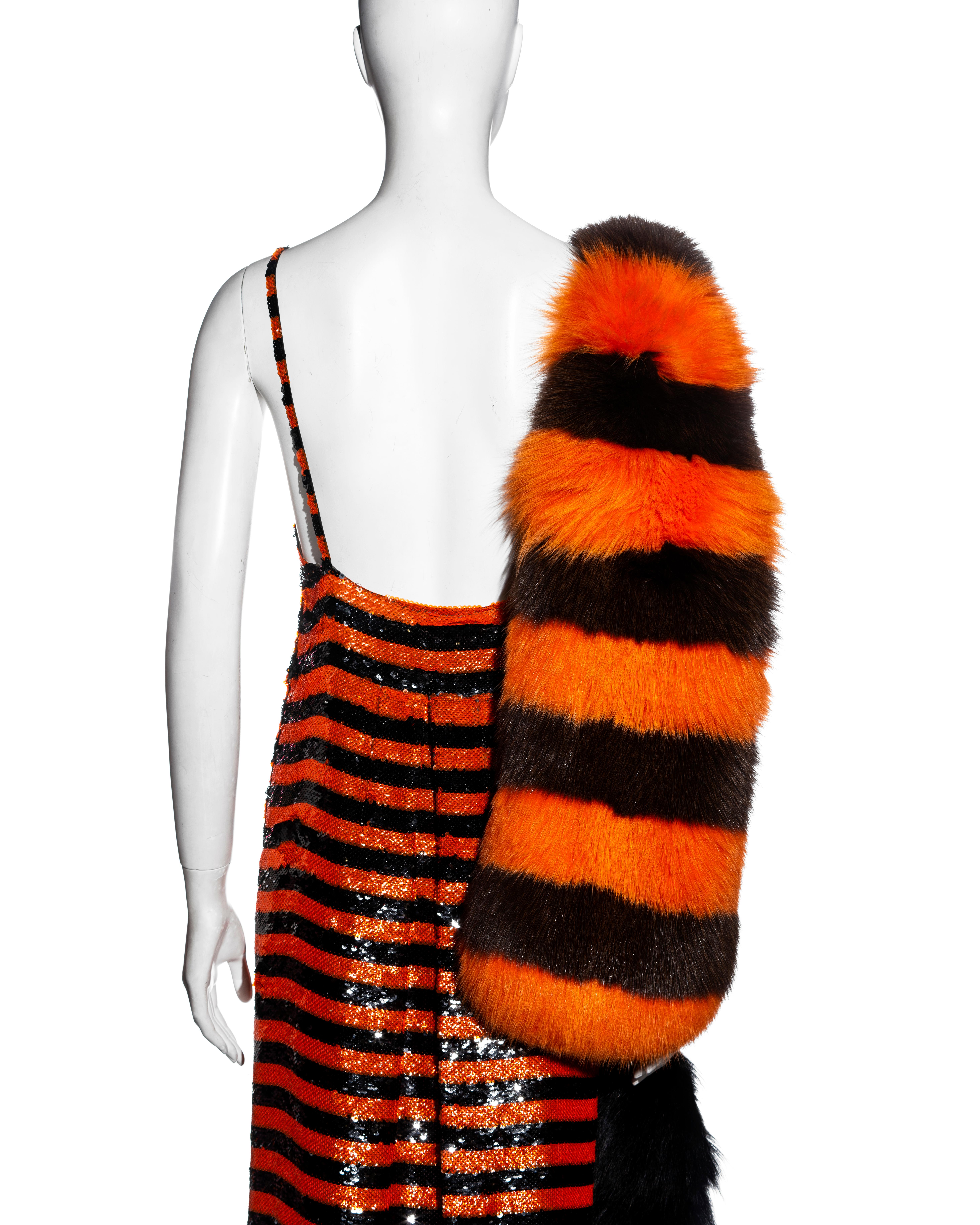 Prada orange and black striped sequin flapper dress and fox fur stole, ss 2011 8