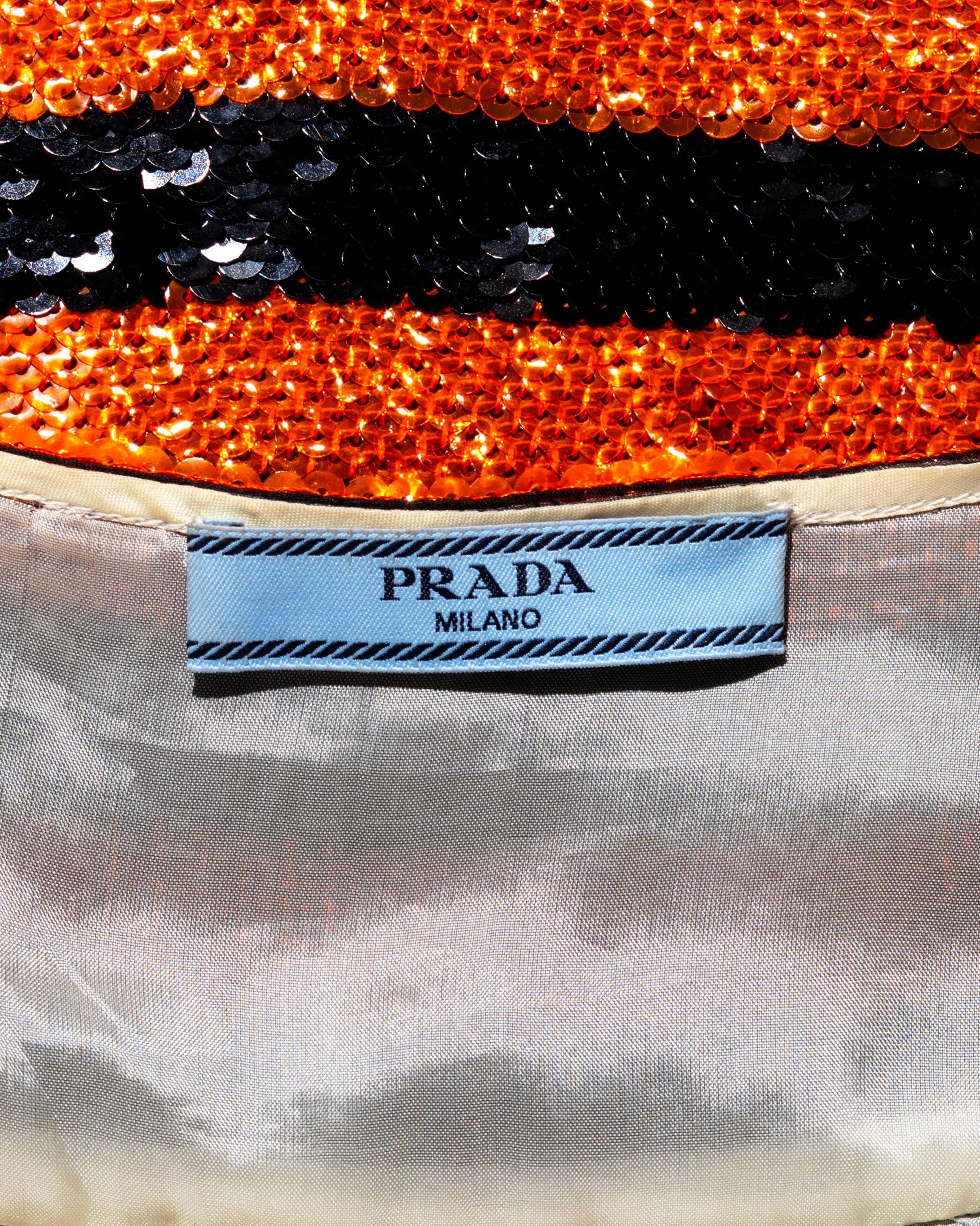 Prada orange and black striped sequin flapper dress and fox fur stole, ss 2011 9
