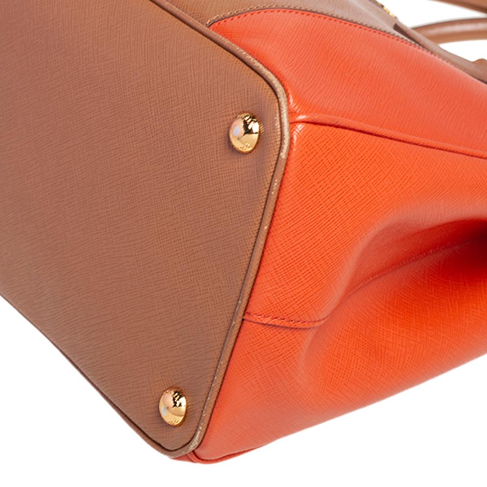 Prada Orange/Beige Saffiano Lux Leather Medium Galleria Tote 4