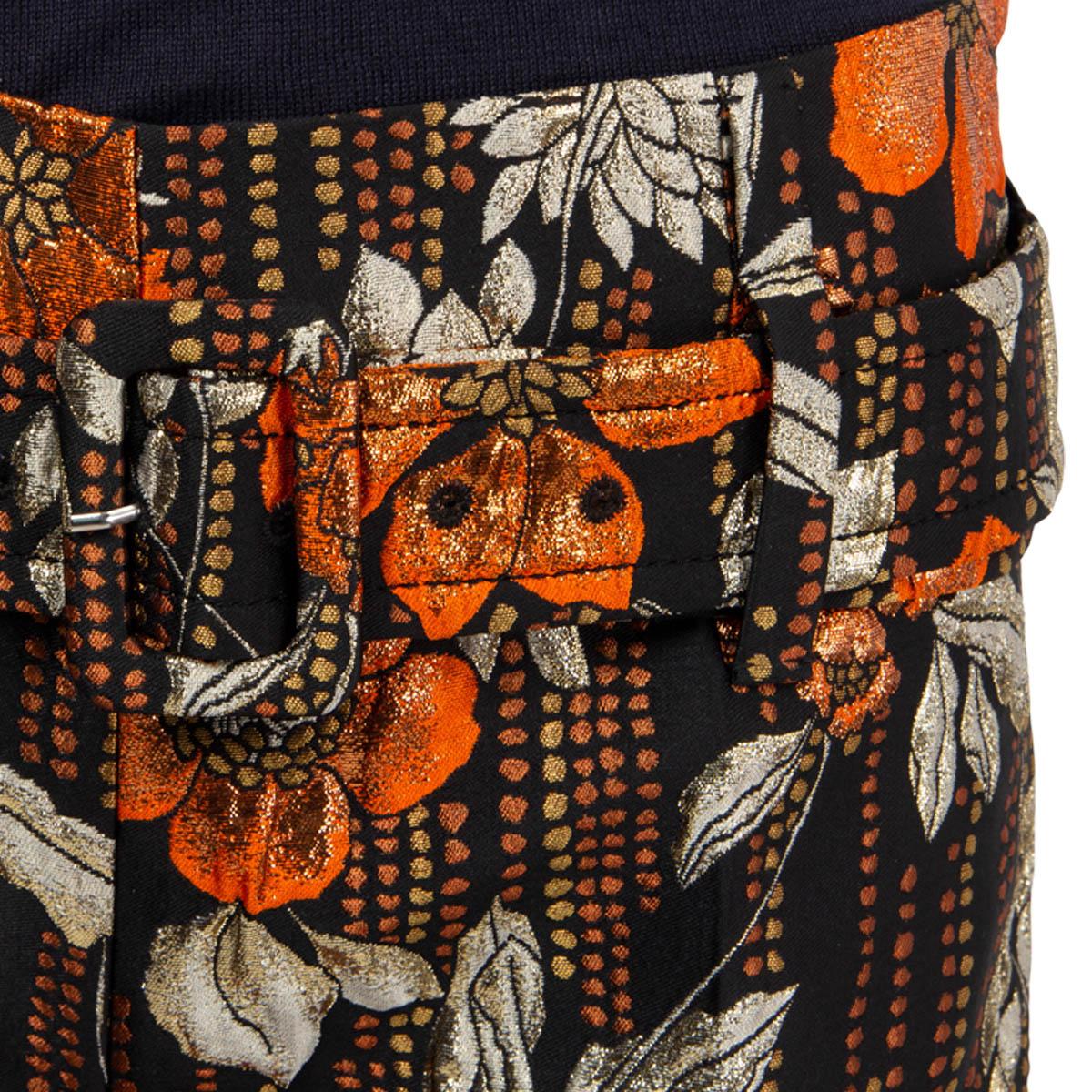 PRADA orange & black FLORAL CLOQUE BROCADE WIDE Pants 40 S In Excellent Condition For Sale In Zürich, CH