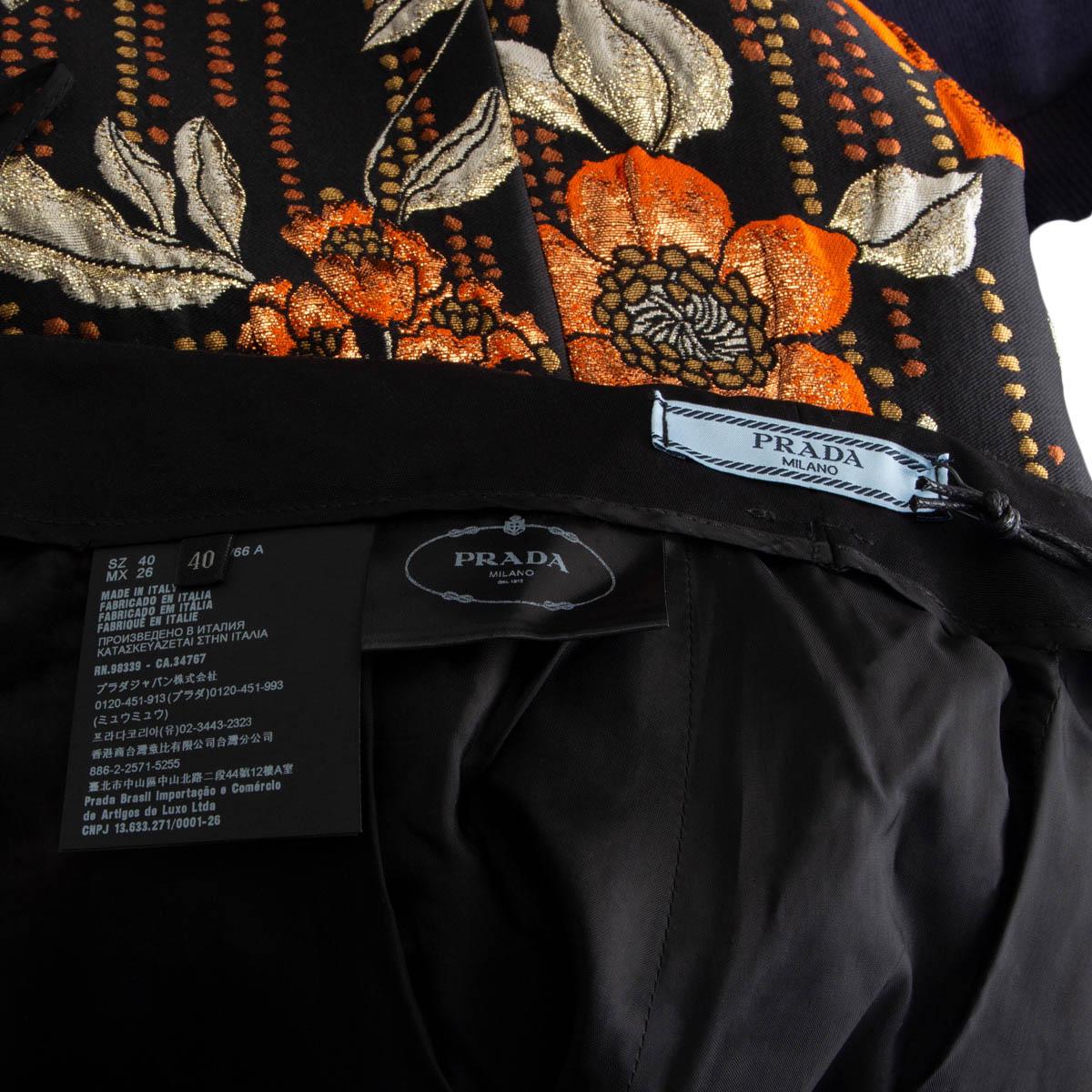 Women's PRADA orange & black FLORAL CLOQUE BROCADE WIDE Pants 40 S For Sale