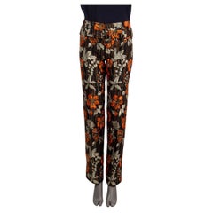 PRADA orange & black FLORAL CLOQUE BROCADE WIDE Pants 40 S