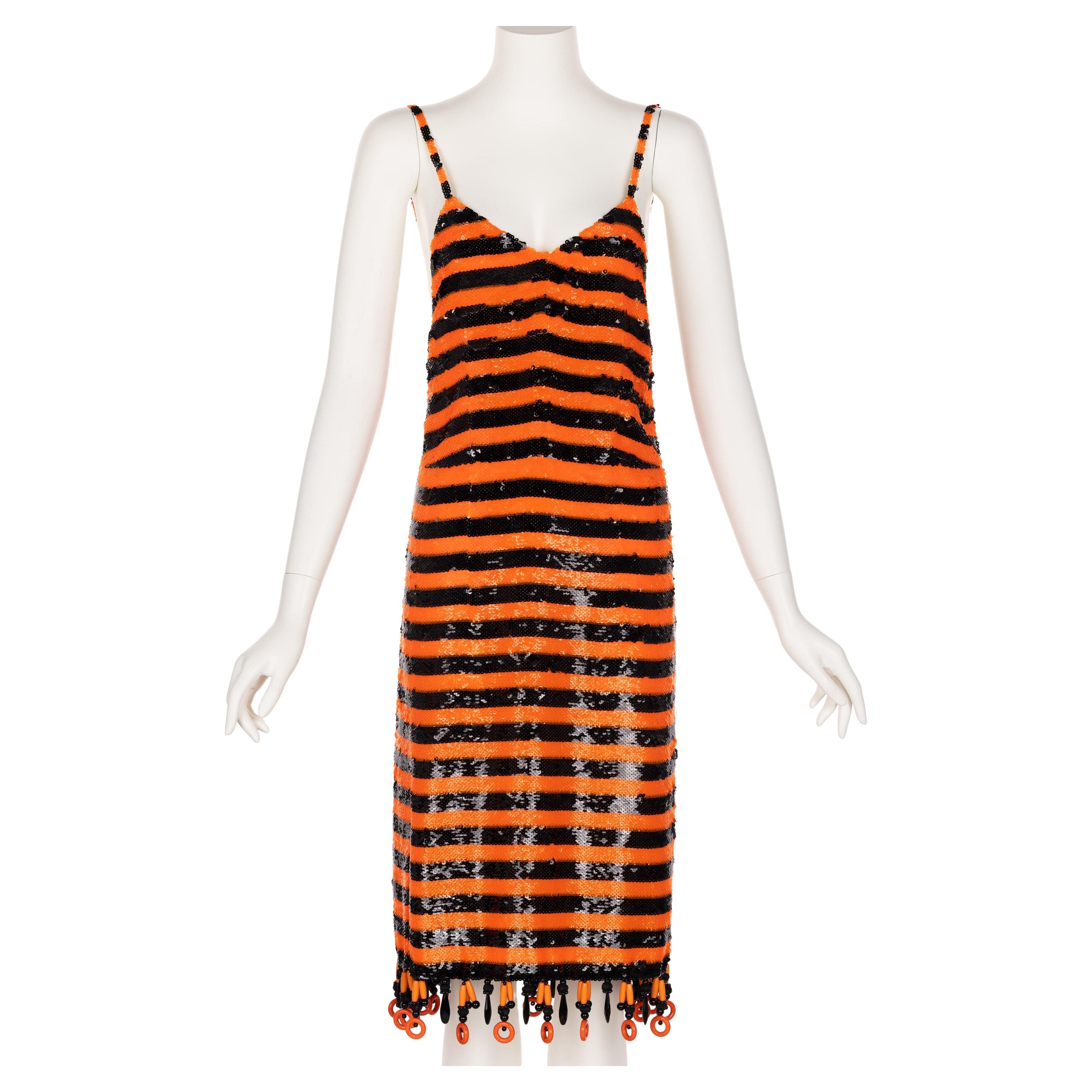 Prada Orange Black Sequin Flapper Dress S/S 2011 Beijing Limited Edition  For Sale
