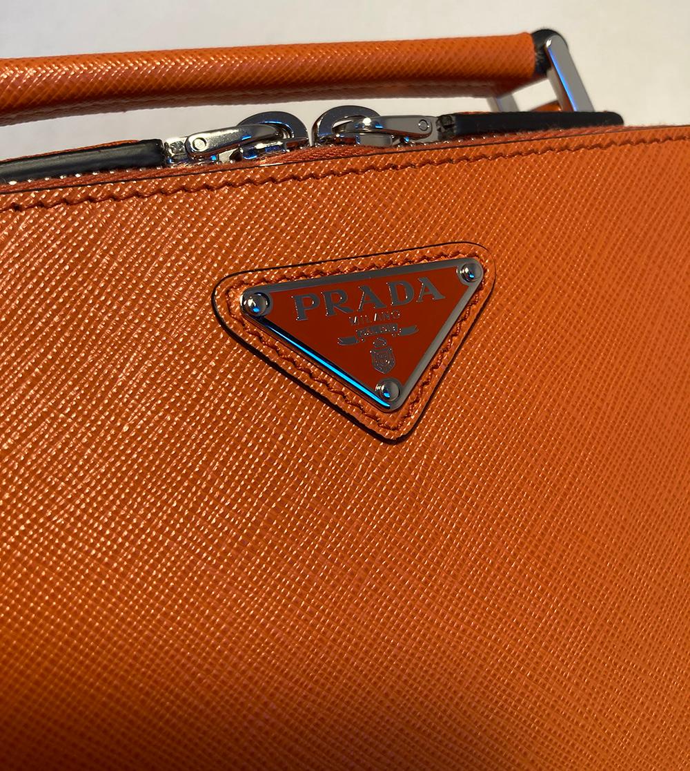 Prada Orange Brique Saffiano Leather Crossbody Bag In New Condition In Philadelphia, PA