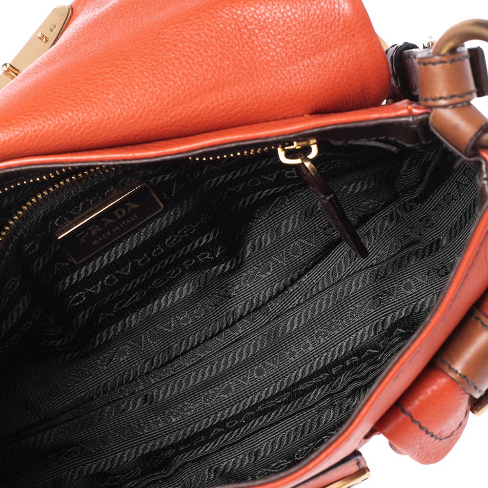 Prada Orange/Brown Leather Double Pocket Shoulder Bag 5
