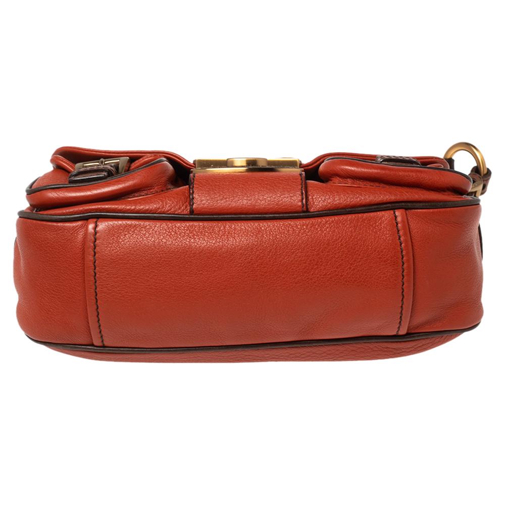 Women's Prada Orange/Brown Leather Double Pocket Shoulder Bag