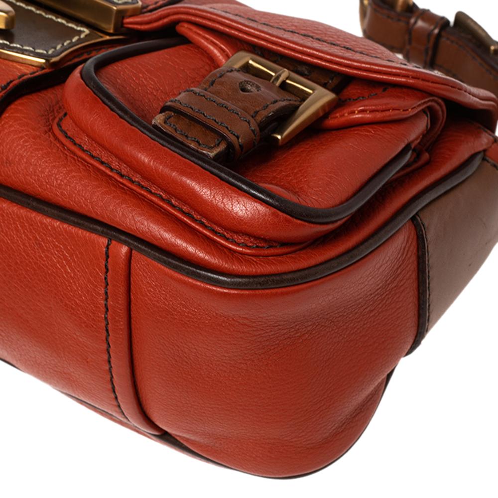 Prada Orange/Brown Leather Double Pocket Shoulder Bag 2