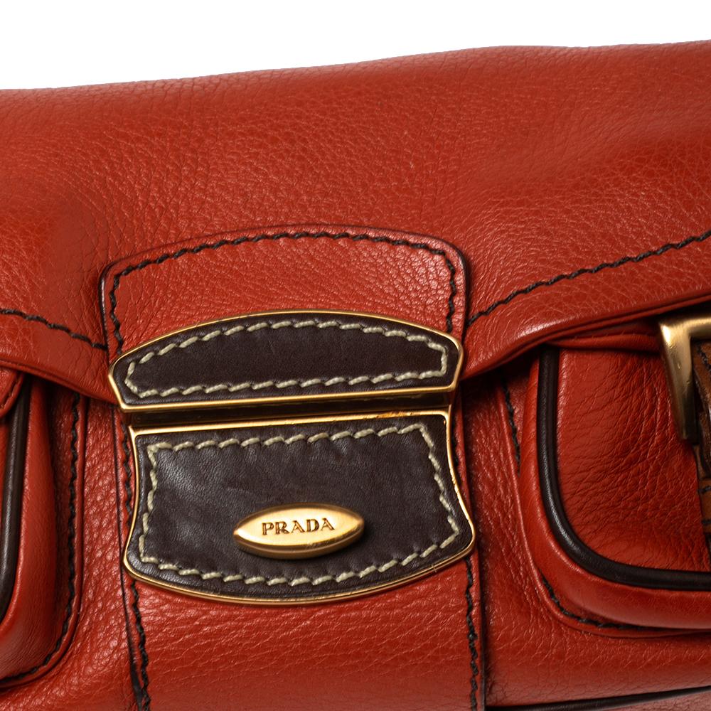 Prada Orange/Brown Leather Double Pocket Shoulder Bag 3