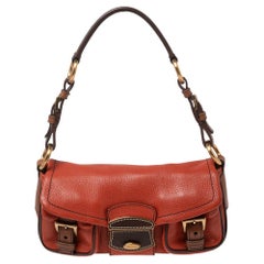 Prada Orange/Brown Leather Double Pocket Shoulder Bag
