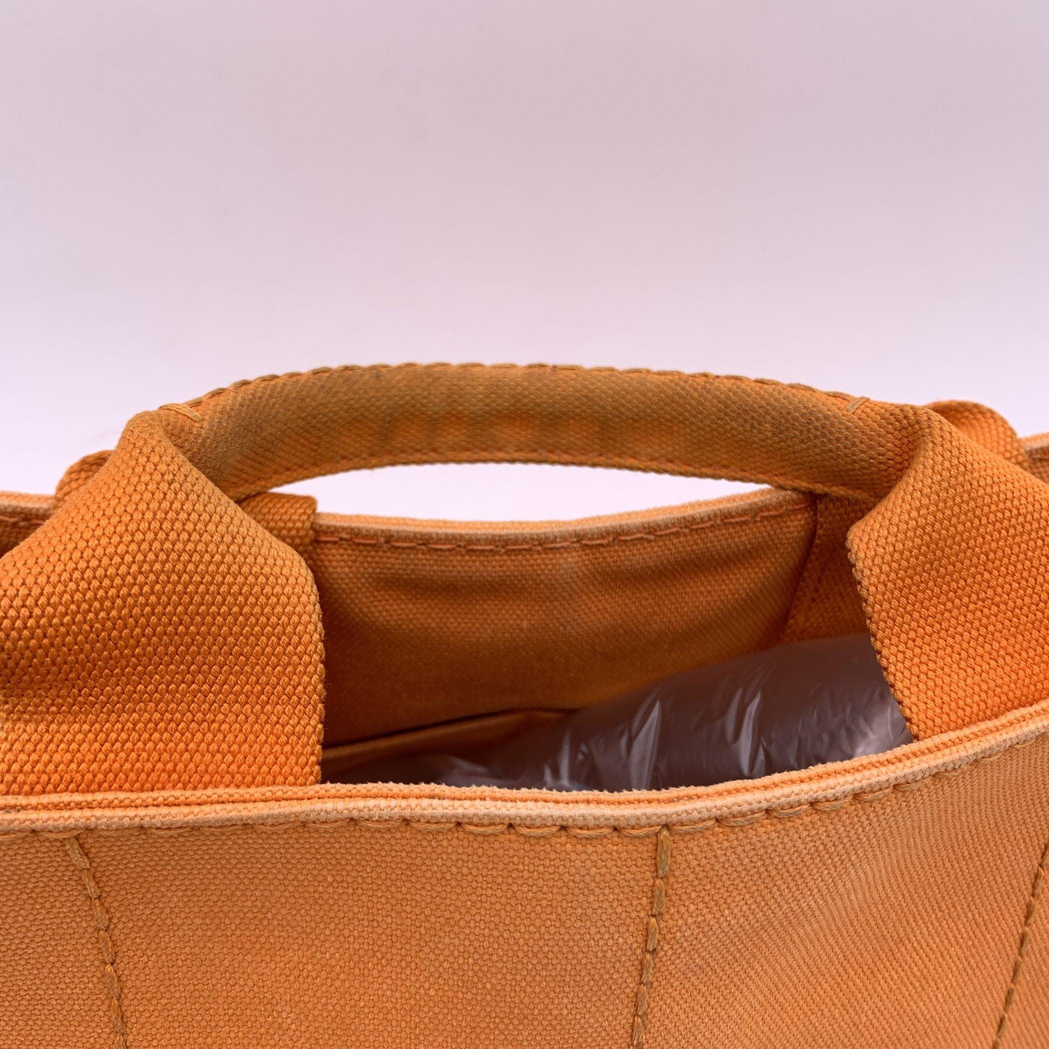 Prada Orange Canvas Canapa Logo Small Tote Bag Handbag BN2439 In Fair Condition For Sale In Rome, Rome