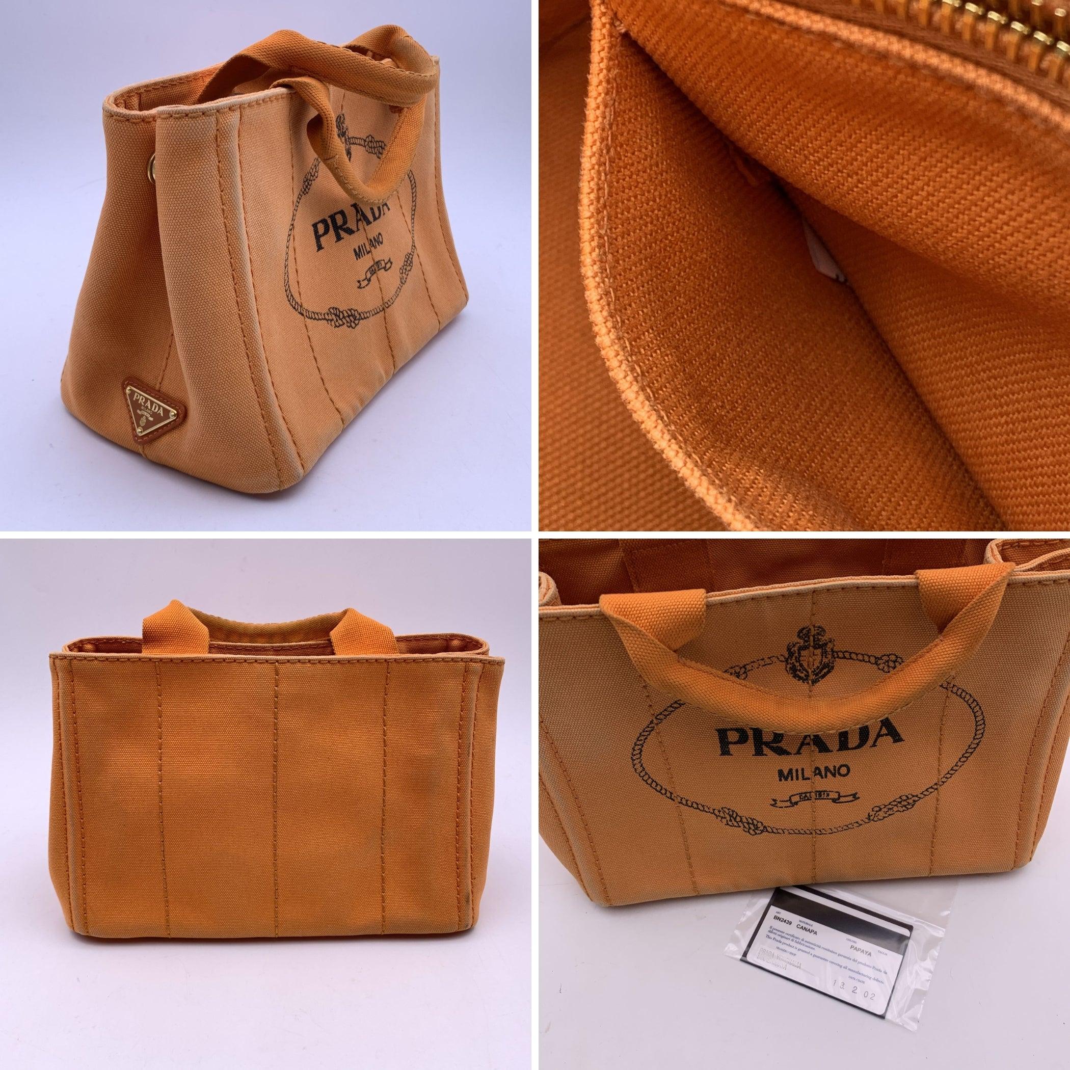 Prada Orange Canvas Canapa Logo Small Tote Bag Handbag BN2439 For Sale 1