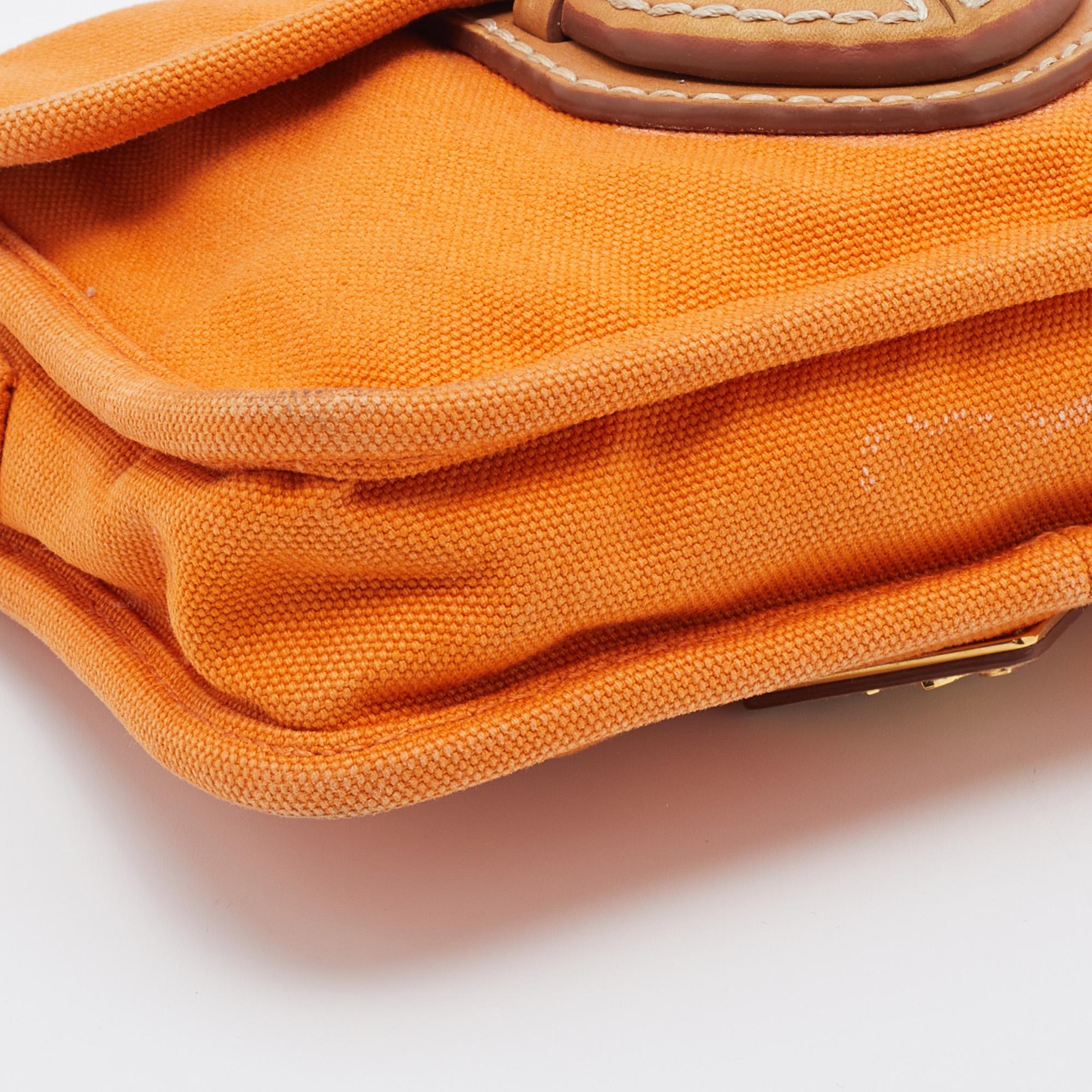 Prada Orange Canvas Flap Crossbody Bag 6
