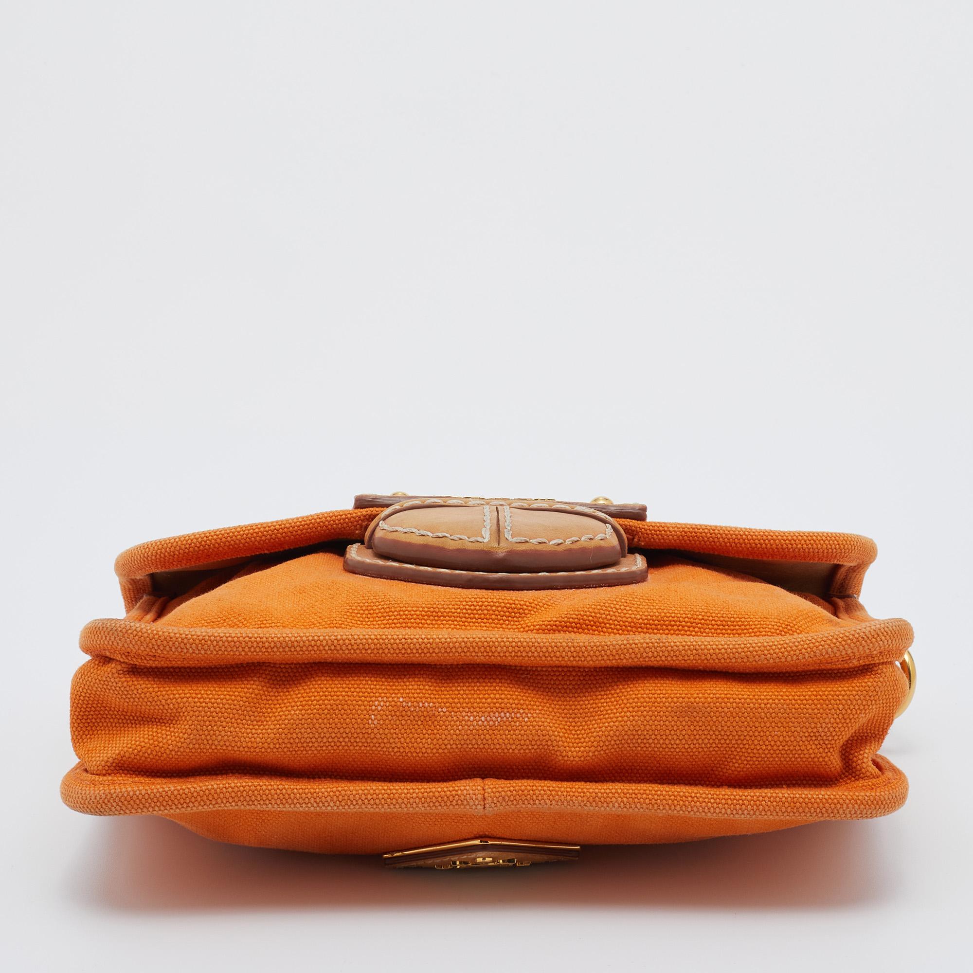 Prada Orange Canvas Flap Crossbody Bag 1