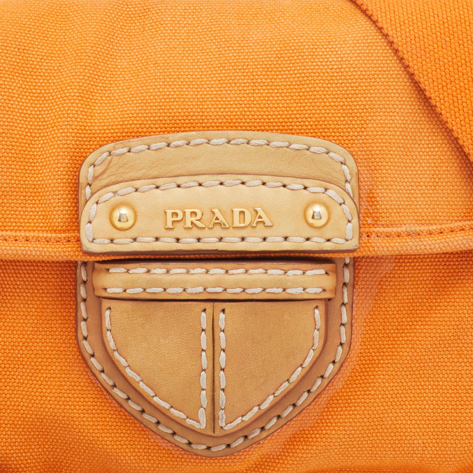 Prada Orange Canvas Flap Crossbody Bag 2