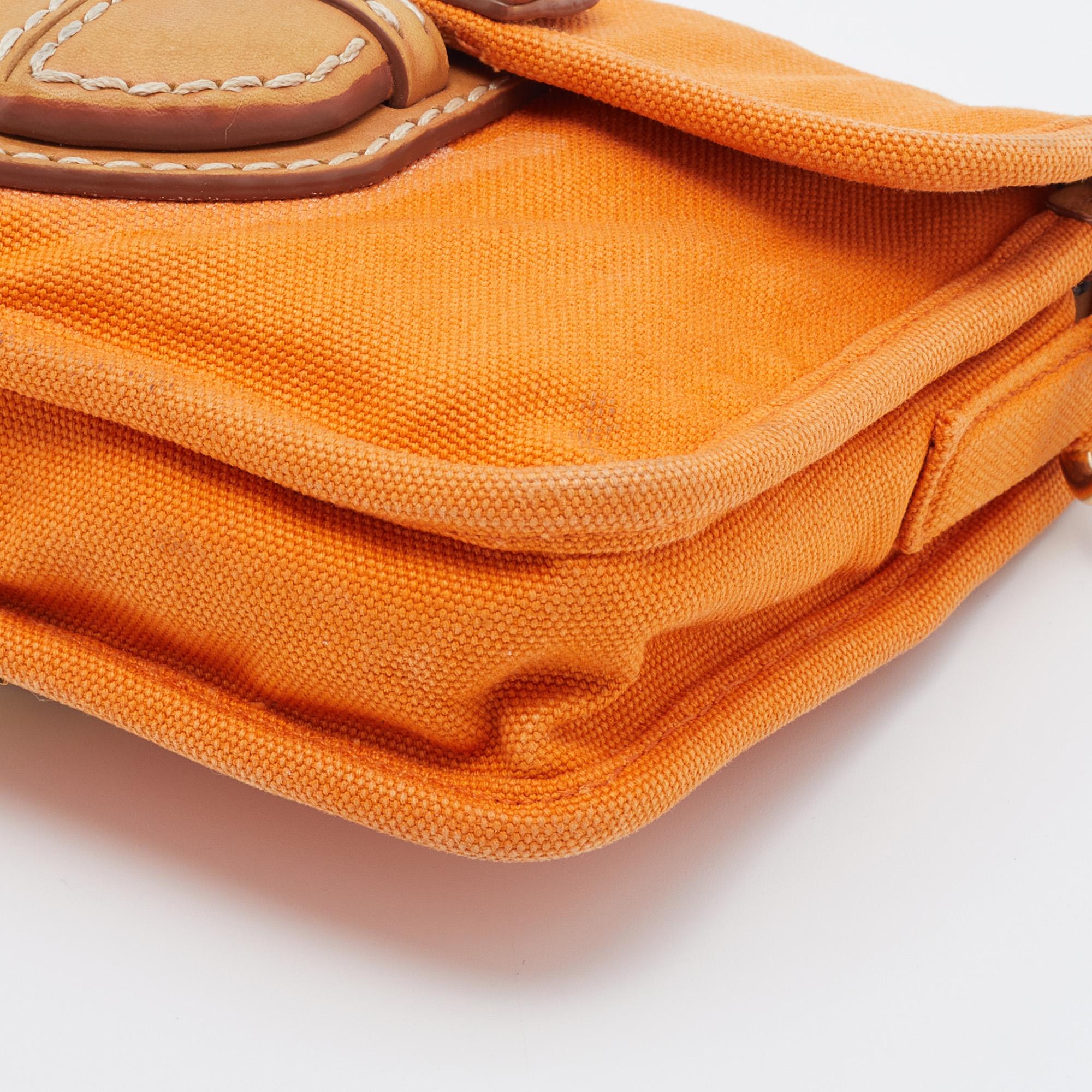 Prada Orange Canvas Flap Crossbody Bag 5
