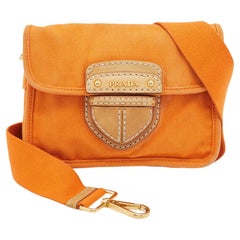 Used Prada Orange Canvas Flap Crossbody Bag