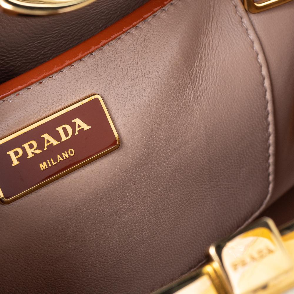 Prada Orange/Cream Saffiano Vernice Leather Pyramid Frame Satchel 2