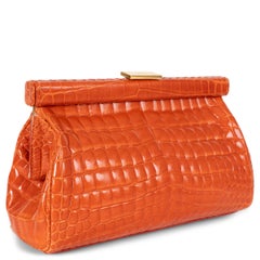 PRADA orange CROCODILE FRAME Clutch Bag