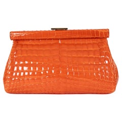 PRADA orange CROCODILE FRAME Clutch Bag