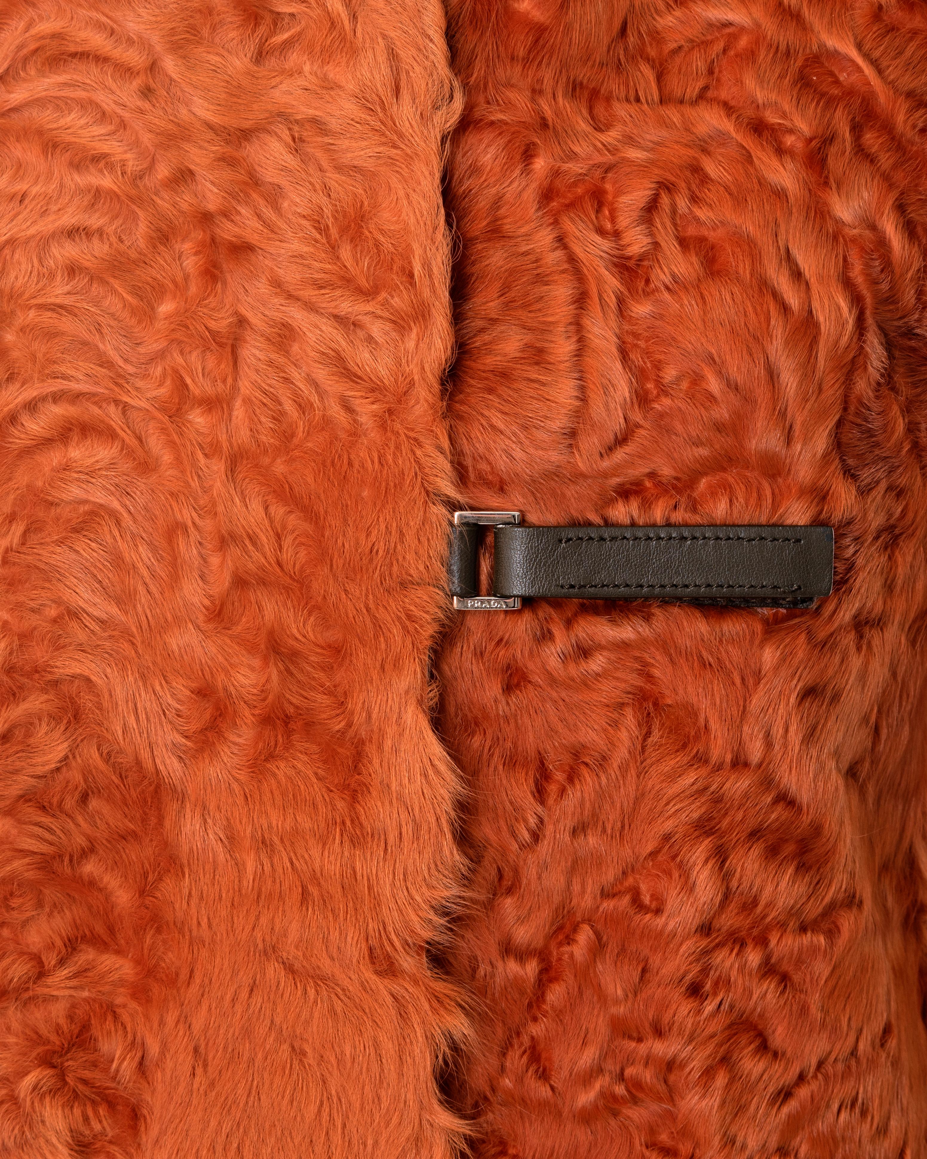 Prada orange curly shearling jacket, fw 1999 In Excellent Condition In London, GB