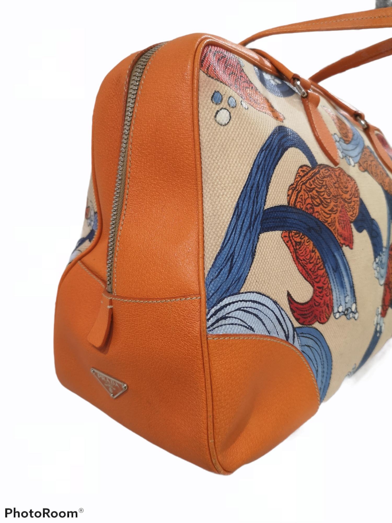 Prada orange fish painted handle shoulder bag 1
