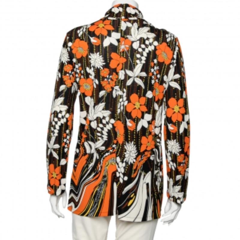 Women's Prada Orange Floral Printed Jersey Long Sleeve Turtleneck Top M For Sale