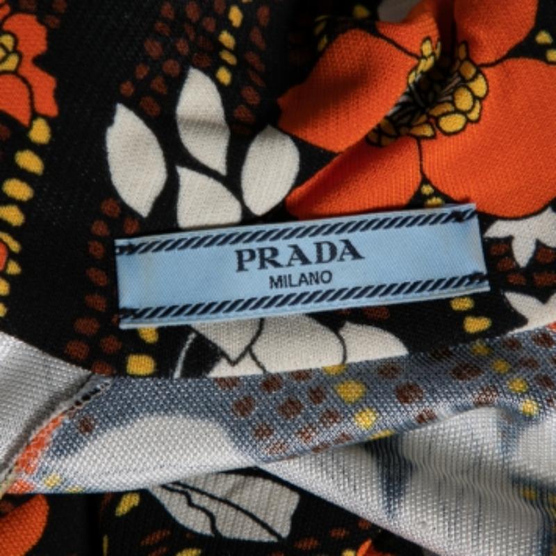 Prada Orange Floral Printed Jersey Long Sleeve Turtleneck Top M For Sale 1
