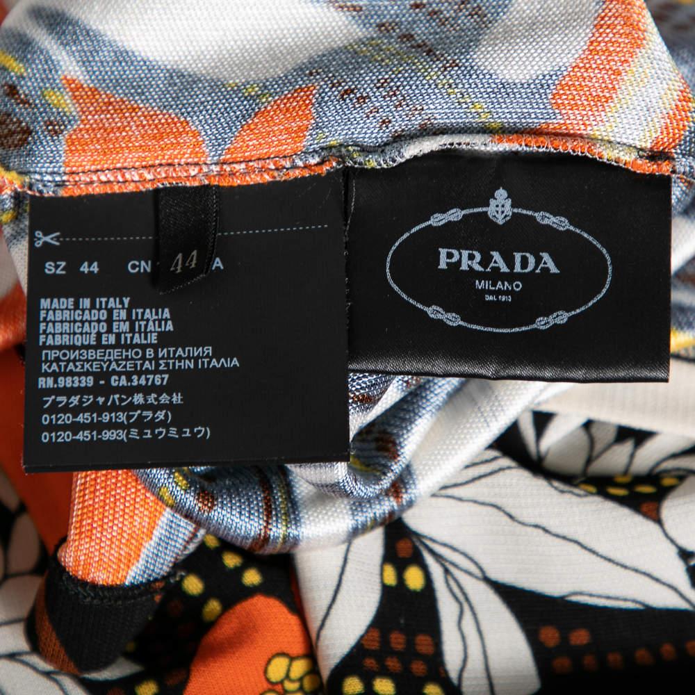 Women's Prada Orange Floral Printed Jersey Long Sleeve Turtleneck Top M For Sale