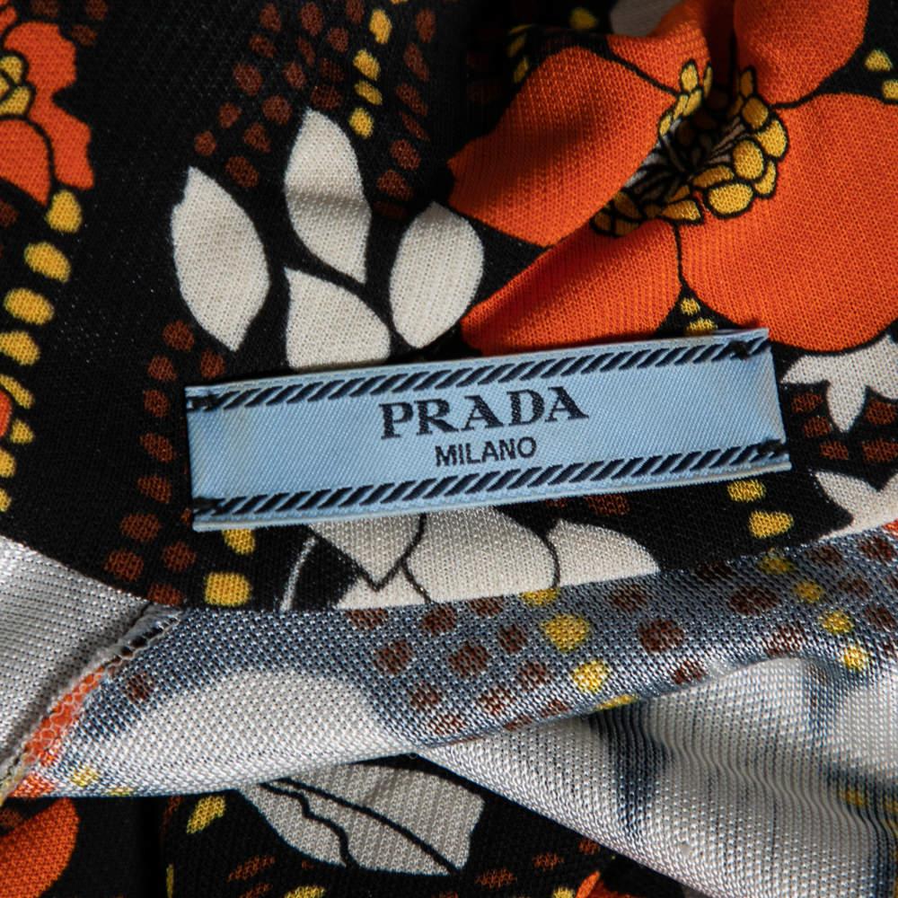 Prada Orange Floral Printed Jersey Long Sleeve Turtleneck Top M For Sale 2
