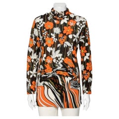 Prada Orange Floral Printed Jersey Long Sleeve Turtleneck Top M