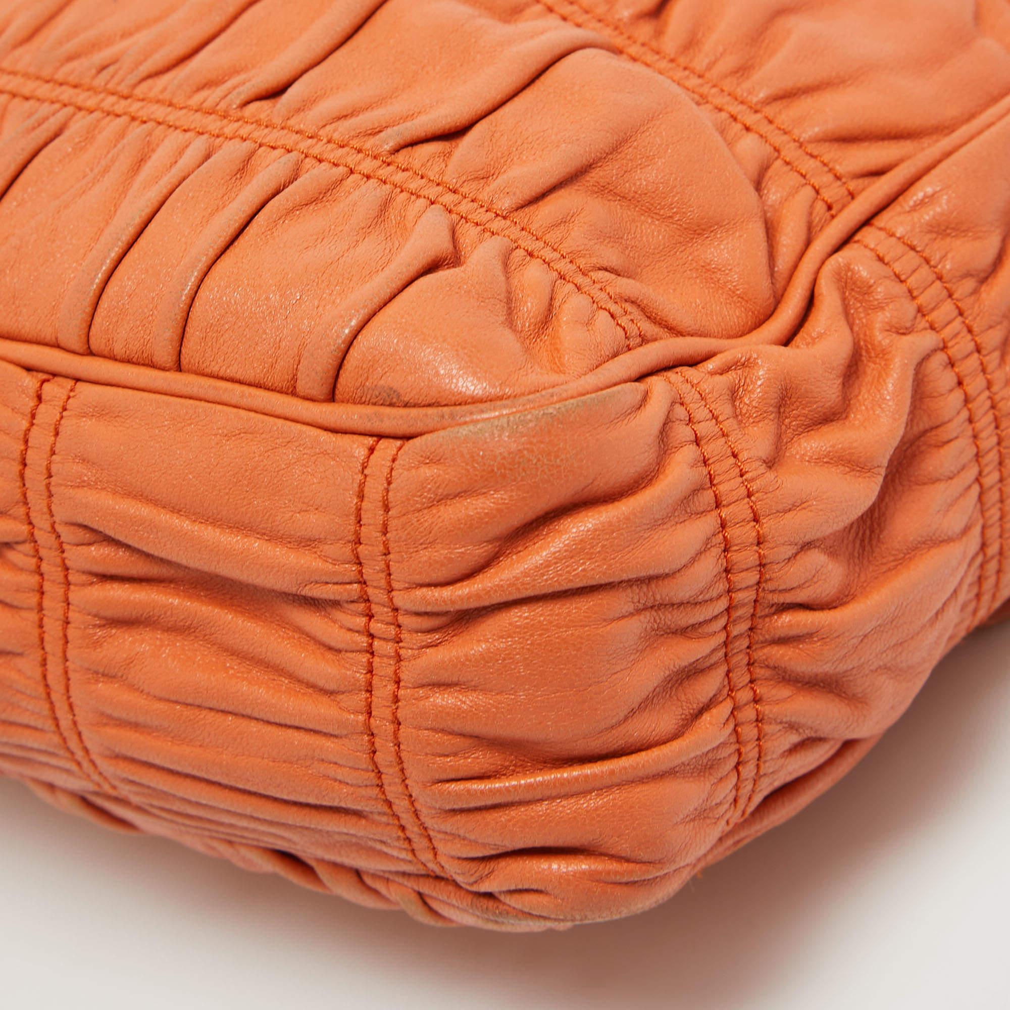 Prada Orange Gaufre Leather Medium Flap Shoulder Bag 6