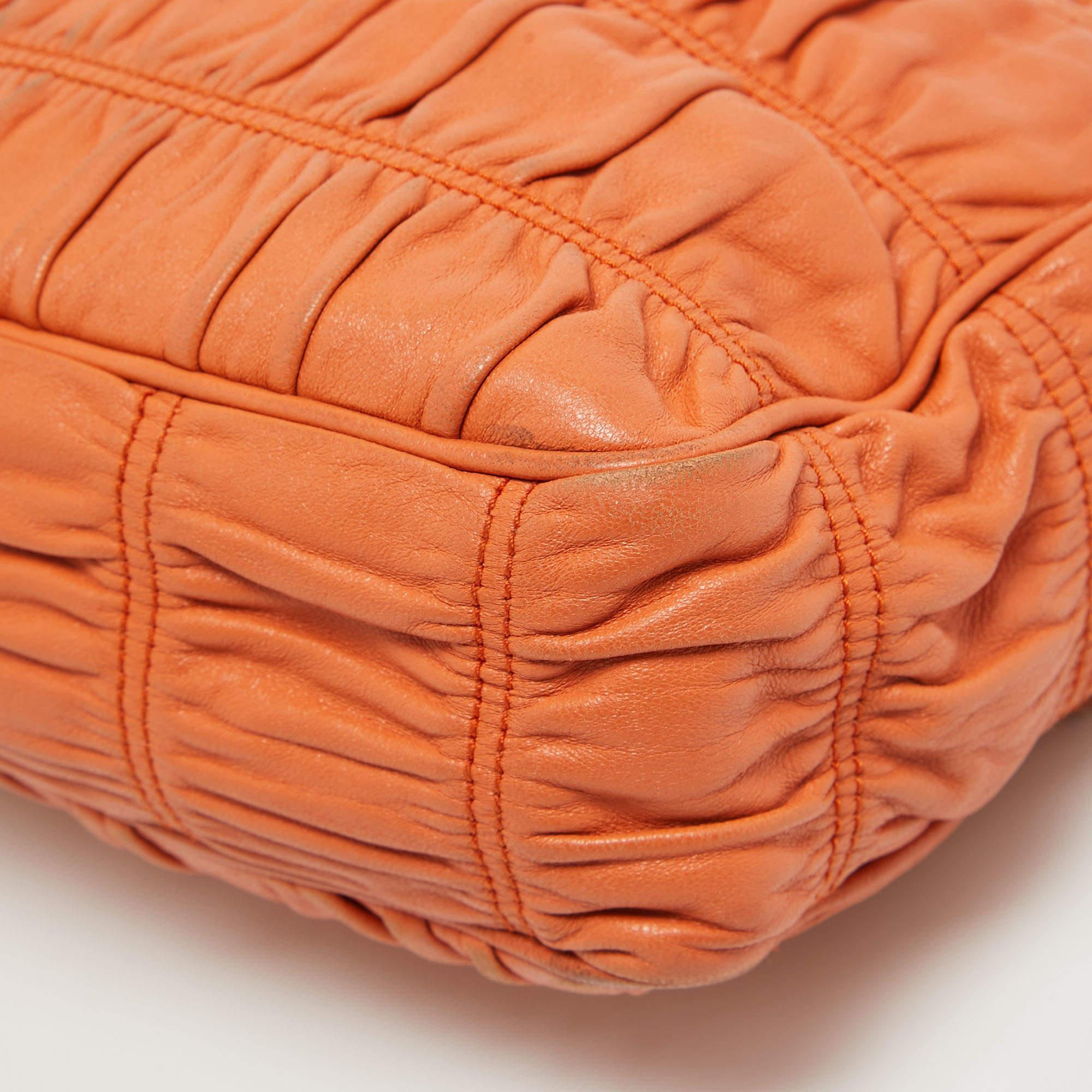 Prada Orange Gaufre Leather Medium Flap Shoulder Bag 7