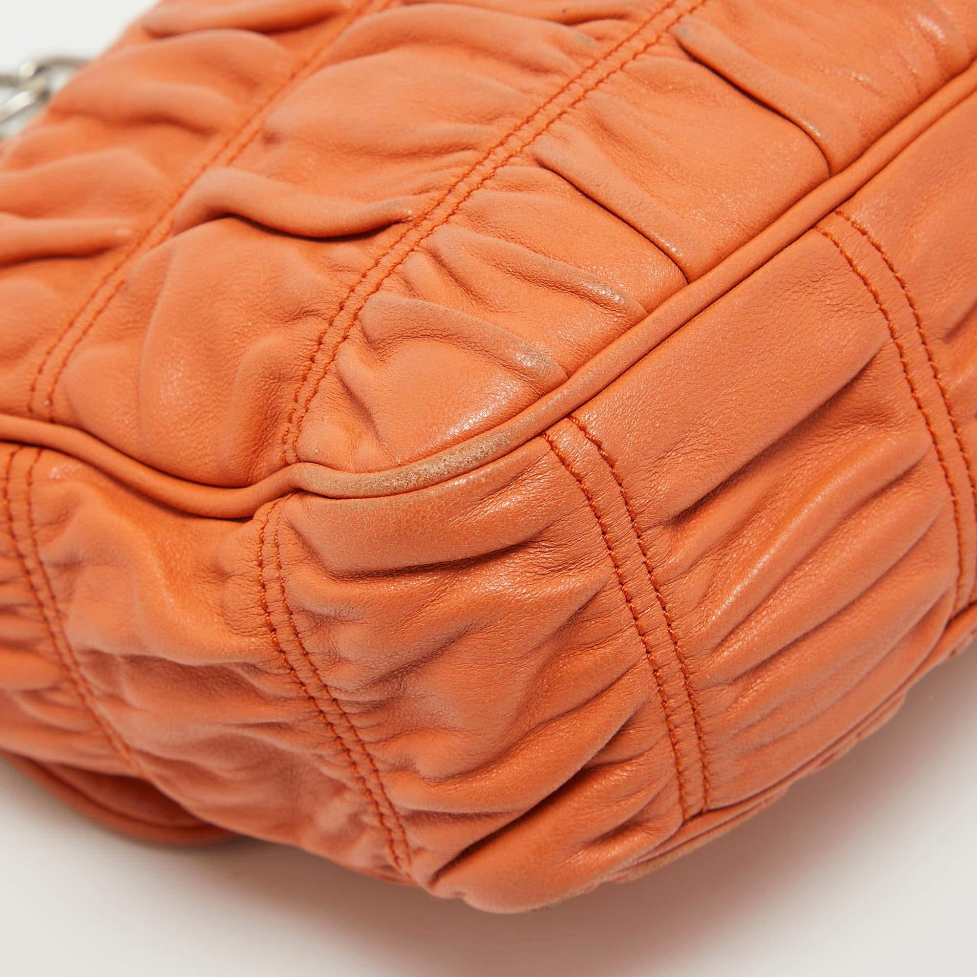 Prada Orange Gaufre Leather Medium Flap Shoulder Bag 9