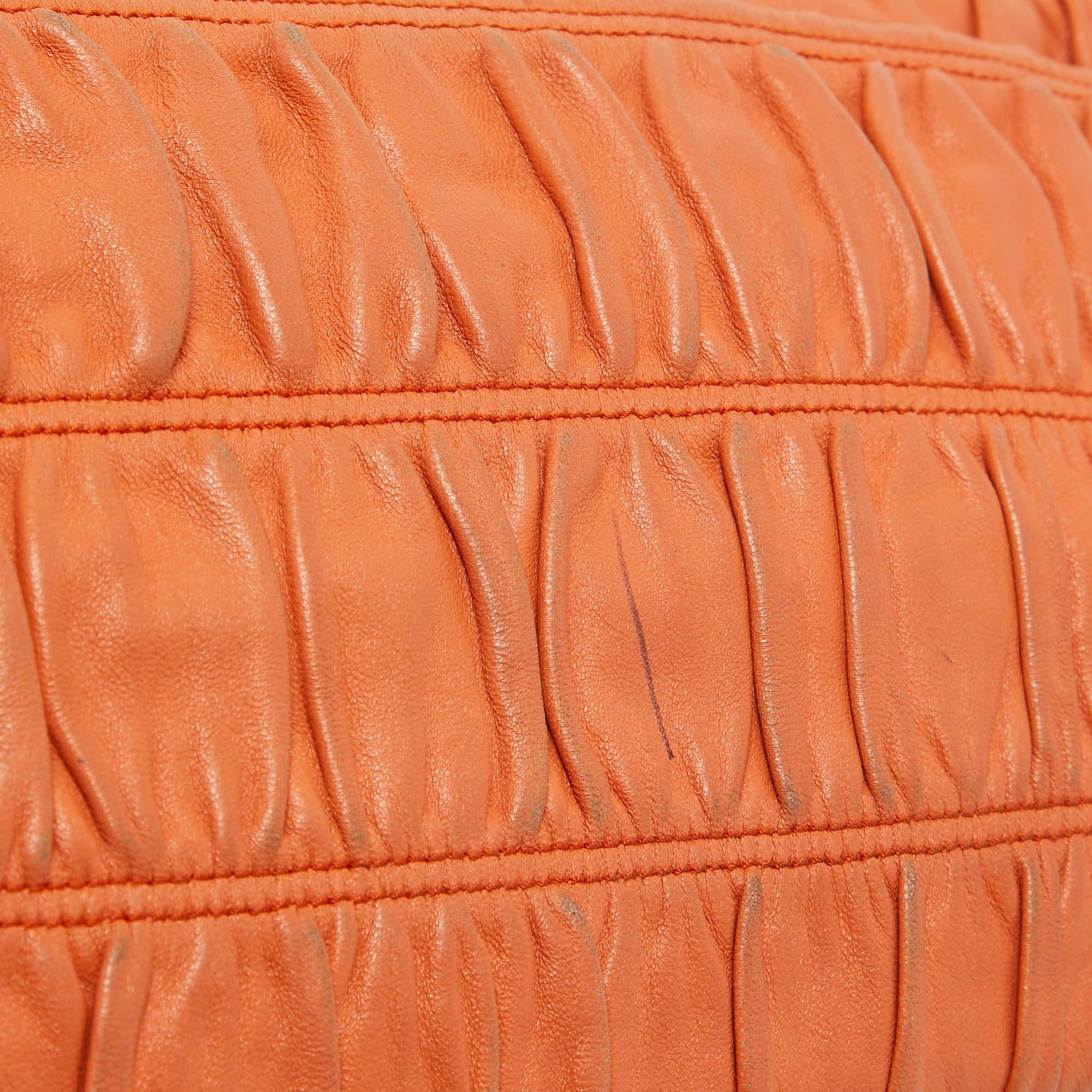 Prada Orange Gaufre Leather Medium Flap Shoulder Bag 10